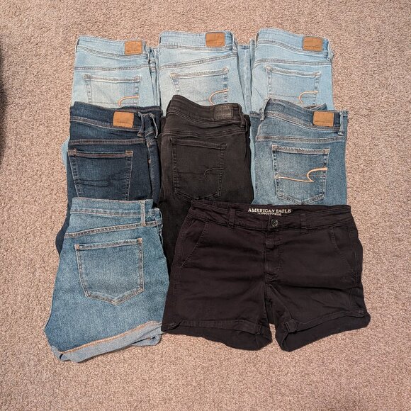 Lot of 6 American Eagle Jeans & 2 Shorts Sz. 12 (Stretch, Kick Boot Jeans) - Picture 1 of 12